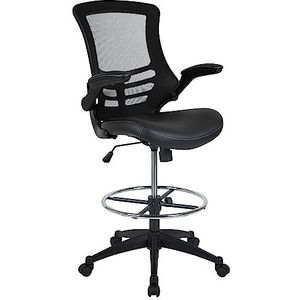 Flash Furniture Tekenstoel met middelhoge rugleuning, ergonomische bureaustoel met opklapbare armleuningen en verstelbare voetring, perfect voor thuiskantoor, zwart
