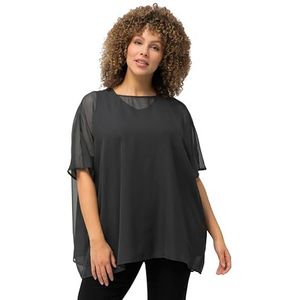 Ulla Popken, Dames, grote maten, chiffonblouse, zwart, 50/56