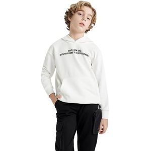 DeFacto Sweatshirt met capuchon voor jongens, ecru, 5-6 Jaar