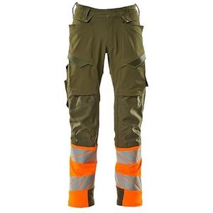 Mascot 19179-511-3314 Accelerate Safe Ultimate Stretch Waterafstotende tweekleurige prowash voor industriële was Geschikt broek met kniezakken, mosgroen/Hi-Vis Orange, 76C46 maat