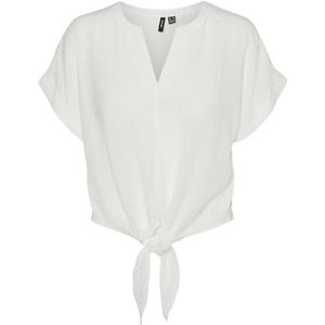 VERO MODA Vmgabbi Ss Tie WVN Ga Top voor dames, wit (snow white), S