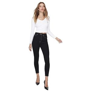 TRENDYOL Dames Basics hoge tailleband skinny fit skinny jeans, zwart, 38