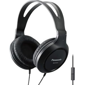 Panasonic Hoofdtelefoon, lichtgewicht over-the-ear bedrade hoofdtelefoon met microfoon, geluid en XBS voor extra bas, lang snoer, 3,5 mm aansluiting voor telefoons en laptops - RP-HT161M (zwart)