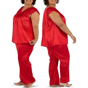Shadowline Women's Silhouette Short Cap Sleeve Pajama Set, Red, Large