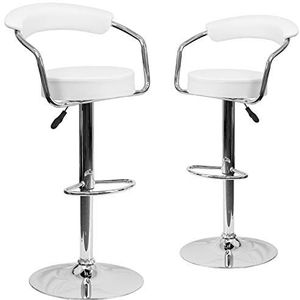 Flash Furniture TAFT Barkruk met armleuningen en chromen voet, vinyl, in hoogte verstelbaar, wit, 2 stuks