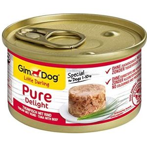GimDog Pure Delight tonijn en rund - Eiwitrijke hondensnack, met malse vis in heerlijke gelei - 12 blikken (12 x 85 g)