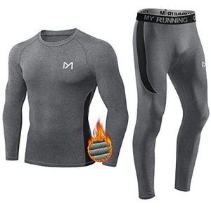 MEETYOO Thermo-ondergoed voor heren, sport basislaag shirt met lange mouwen + broek, Quick Dry Sou kleding voor training, skiën, hardlopen, wandelen (grijs, XXL)