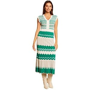 Morgan RMGUI Damesjurk, lang, recht, chevron print, groen, TL, Groen, L