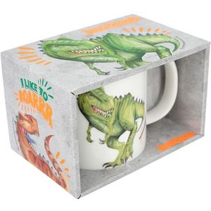 Depesche 12375 Dino World - T-Rex mok met handvat, gemaakt van porselein, ca. 250 ml, met verhoogd dinosaurusmotief