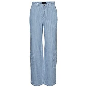 VERO MODA Dames Vmane Mr Loose Cargo Striped Jeans, Medium Blue Denim/Stripes: witte strepen, 31W / 32L