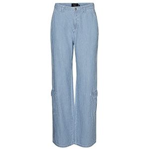 VERO MODA Vmane Mr Loose Cargo Gestreepte Jeans voor dames, Medium Blue Denim/Stripes: witte strepen, 31W / 32L
