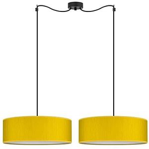 Sotto Luce Umai moderne hanglamp - mosterdgele stof - 1,5 m stofkabel - zwarte stalen plafondroos - 2 x E27 lamphouders - ø 45 cm