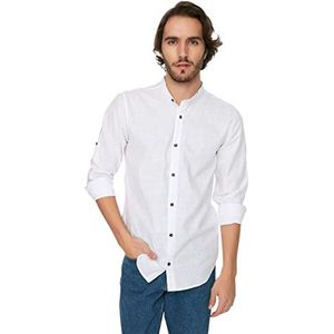 Trendyol Heren White Basic Judge Collar Apolfent Slim Fit Shirt met lange mouwen, XL