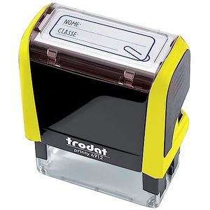 Trodat - Motiverende stempel voor leraren Printy 4912, zelfkleurend, collectie Happy School, afdruknaam van de klasse, kleur neongeel, cartridge inbegrepen in blauw