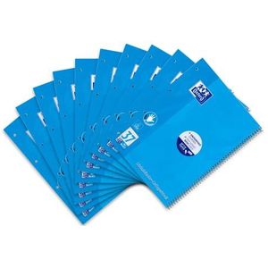 Oxford 100050404 Linkshandige Kladblok A4+ 80 Vellen 90 gsm Optische Papierlijn Geregeld Dubbele Marge Pack van 10 Blauw