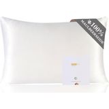ZIMASILK Zijden Kussensloop 100% Moerbeizijde voor Haar & Huid, Dubbelzijdig 19 Momme 6A Kwaliteit, Zacht & Glad, 600 Dradendichtheid, Met Verborgen Rits, 1 Stuk，Wit, 40 x 60 cm