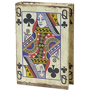Biscottini Speelkaartenbox van hout, 15 x 11 x 3 cm, speelkaartenbox bekleed met stof en antiek, kaartenspel box met kaartspel