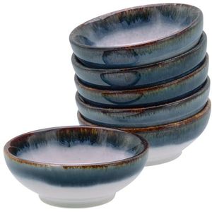 CreaTable, 21812, Serie Cascade Sojaschalen blauw 65 ml, 6-delige serviesset, sojakommen van aardewerk