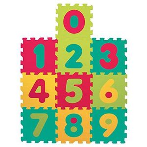 LUDI - Dik grondblad en educatief speelgoed - 1053 - Reuzenpuzzel met figuurpatronen - vanaf 10 maanden - set van 10 veelkleurige schuimtegels en 10 elementen om te leren tellen.