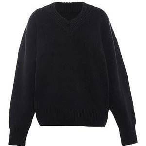 Libbi Dames minimalistische trui met V-hals acryl zwart maat X/XXL, zwart, XL