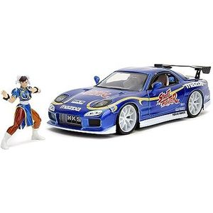 Jada Street Fighter 1:24 1993 Mazda RX-7 Die-Cast Car & 2.75"" Chun-Li figuur, speelgoed voor kinderen en volwassenen, blauw