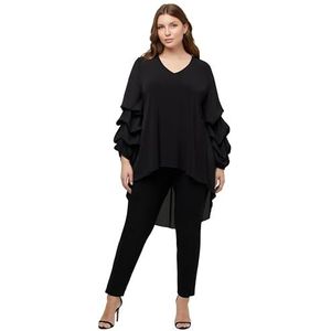 Ulla Popken Dames longtuniek met chiffonarm blouses, zwart, 54/56 NL