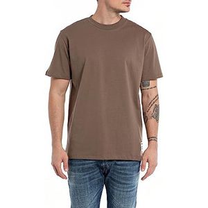 Replay Heren T-shirt korte mouwen ronde hals Second Life Collection, Brown (Wood 629), L, Wood 629, L