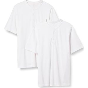 Amazon Essentials Heren Regular-Fit Pique Henley met korte mouwen (verkrijgbaar in Big & Tall), 2 stuks, wit, L