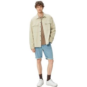 Koton Heren Slim Fit Folded Detail Buttoned Bermuda Jean Shorts, Light Indigo (600), 29
