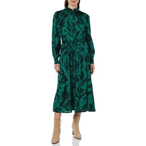 KAFFE Dameshemd, lange mouwen, zakken, riem, midi, lengte, casual pasvorm, Zwart/Aventurijn Leo, 32