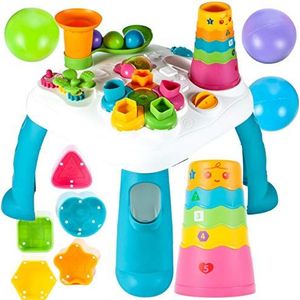 MalPlay Babyspeeltafel + sorteerspel, licht en geluid, met dierengeluid, babyspeelgoed, educatief speelgoed voor kinderen vanaf 12 maanden