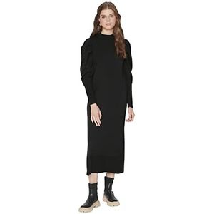Trendyol Dames gebreide jurk met opstaande kraag standaard voor dames, zwart, XL, zwart, XL