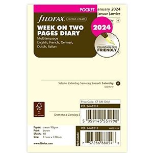 Filofax Pocket week op twee katoenen crème 5 taal 2024 dagboek