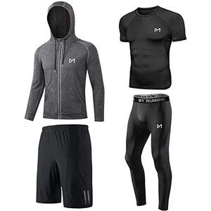 MEETYOO Heren compressieshirt, sportleggings, hardloopbroek, functioneel shirt voor heren, compressiebroek, functionele kleding voor hardlopen, fitnessstudio, fitness, Zwart-korte mouwen., XL