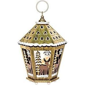 EUROCINSA lantaarn van hout met lampen (zonder batterijen) met kerstmotieven goud 12 x 17 cm 4 stuks, goud/wit, eenheidsmaat