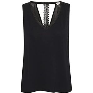 Cream Dames Evening Top Jersey Sleeveless Lace Trim V-hals Blouse Dames, Zwart, XS