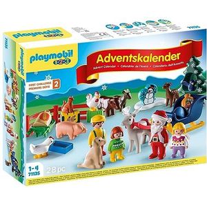 PLAYMOBIL 1.2.3 Adventskalender 71135 Kerstmis op de boerderij, adventstijd vol verrassingen, educatief speelgoed voor peuters, speelgoed voor kinderen vanaf 12 maanden