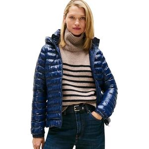 TOMMY HILFIGER - Korte Donsjas - Blauw - Polyester - Met Kap en Lange Mouwen