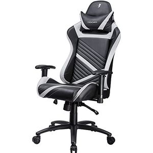 Tesoro Zone Speed F700 gamingstoel, wit/zwart, smalle gamer stoel met kantelfunctie, PU-leer, verstelbare armleuningen, nekkussen
