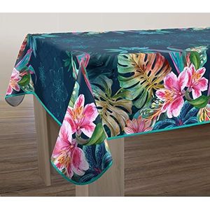 Le linge de Jules Tafelkleed, vuilafstotend, jungle, rechthoekig, 150 x 240 cm, blauw, roze, groen, paars, bruin, geel