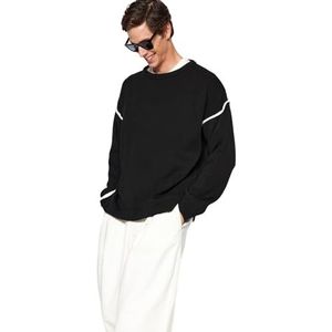 Trendyol Heren ronde hals effen oversized trui sweatshirt, zwart, S, Zwart, S