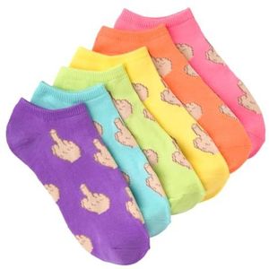 K. Bell Socks Leuke popcultuur voor dames, laag uitgesneden sokken, 6 paar-coole en schattige nieuwigheidsgeschenken, Middelvinger (Neon Roze), Shoe Size: 4-10