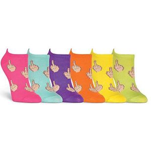 K. Bell Socks Leuke popcultuur voor dames, laag uitgesneden sokken, 6 paar-coole en schattige nieuwigheidsgeschenken, Middelvinger (Neon Roze), Shoe Size: 4-10