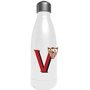 Sevilla - roestvrijstalen waterfles, trommel, veldfles, hermetische afsluiting, letter V, 550 ml, witte kleur, officieel product (CyP Brands)