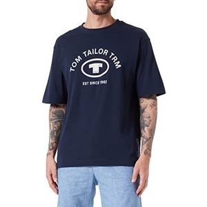TOM TAILOR Heren Relaxed Fit T-shirt met logo-print, 10668 - Sky Captain Blue, S