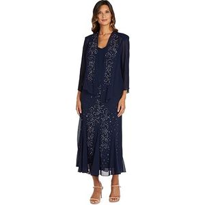 R&M Richards Vrouwen kralen chiffon jas jurk, marineblauw, 38 NL