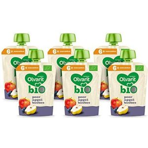 Olvarit BIO Peer, Appel, Bosbes 6+ maanden - knijpzakjes 6x 90 gram