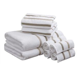 Comfort Spaces Cotton 8 Piece Bath Towel Set Striped Ultra Soft Hotel Quality Quick Dry Absorbent Bathroom Shower Hand Face Washcloths, Multi-Sizes, Zero Twist Taupe 8 Piece