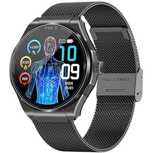 Knauermann PRO 3 (2024) zwart - gezondheidshorloge smartwatch met telefoonfunctie - ECG + HRV en SOS-functie - AMOLED-display, BT Bluetooth - slaapapneu - Milanese band zwart, 14-24, rond, zwart,
