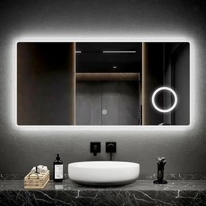 EMKE Led-badkamerspiegel met verlichting, 120 x 60 cm, koudwit, lichtspiegel, wandspiegel met aanraakschakelaar + 3-voudige vergroting, make-upspiegel, IP44, energiebesparend